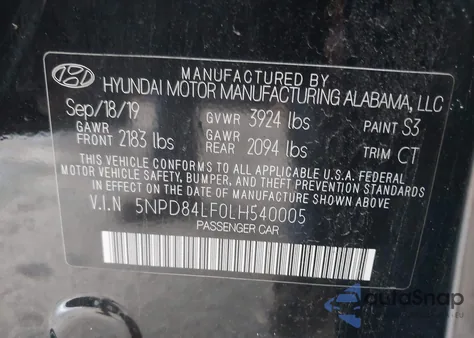 2020 Hyundai Elantra Sel z USA, uszkodzony, nr VIN 5NPD84LF0LH540005